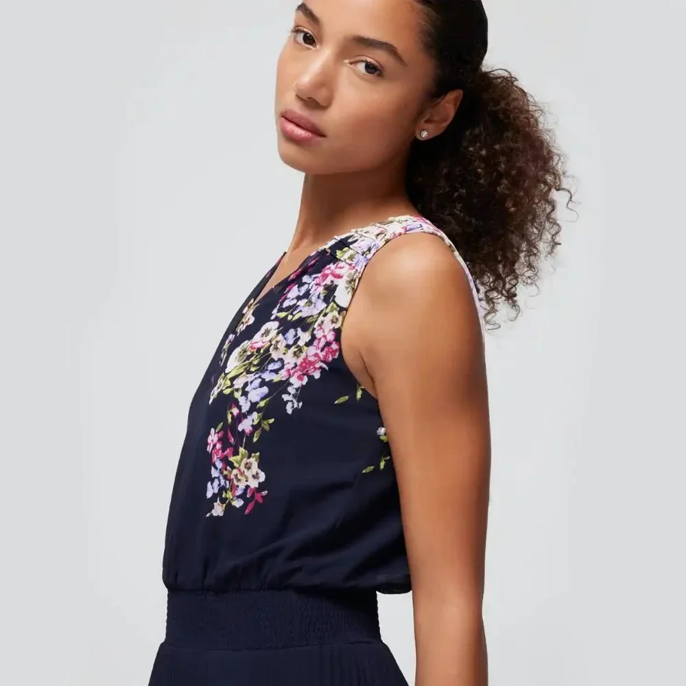 WHBM $190 Sleeveless Smocked V-Neck Pleated Midi Dress Flowy Romantic 12 - Picture 3 of 10